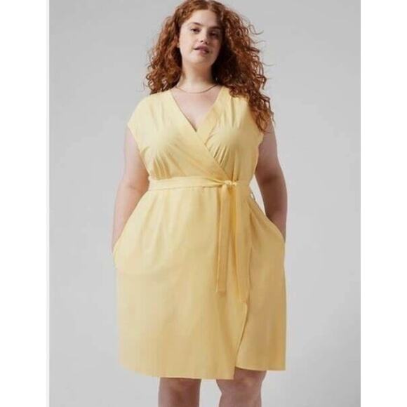 Athleta City Stripe Lunaria Yellow Newport Wrap Dress Large V-Neck Plus Size 3X - Picture 1 of 8